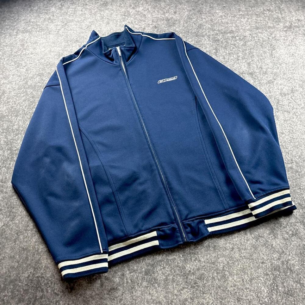 Vintage Reebok Mens 2XL Navy Blue Full Zip Track Jacket White Piping Y2K Hip Hop